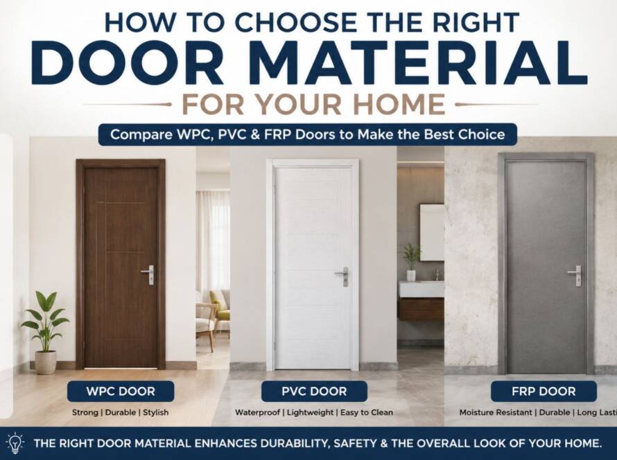 How to choose the right door material for your home comparing WPC Door, PVC Door, and FRP Door based on durability, water resistance, and maintenance.