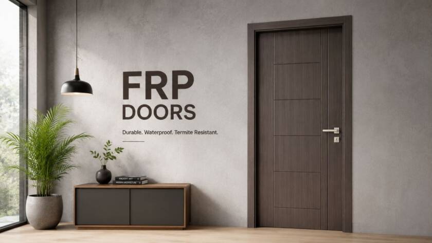 Modern FRP door with waterproof, termite-resistant, and durable design for residential and commercial applications by Umiya Poly Product.