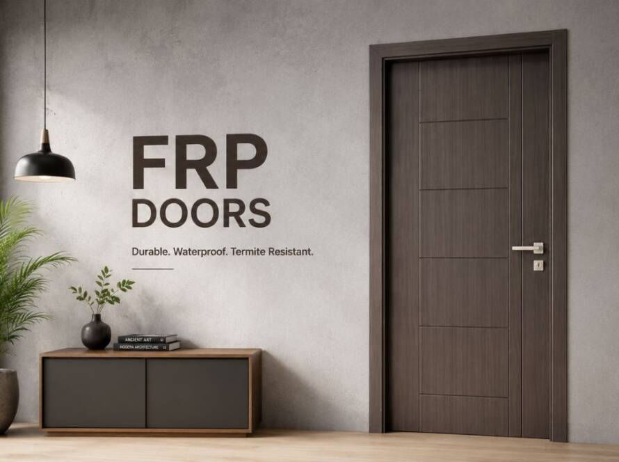 Modern FRP door with waterproof, termite-resistant, and durable design for residential and commercial applications by Umiya Poly Product.