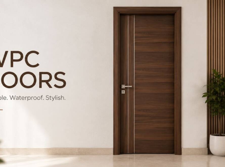 Premium WPC doors with a modern wood finish installed in a stylish home interior by Umiya Poly Product.