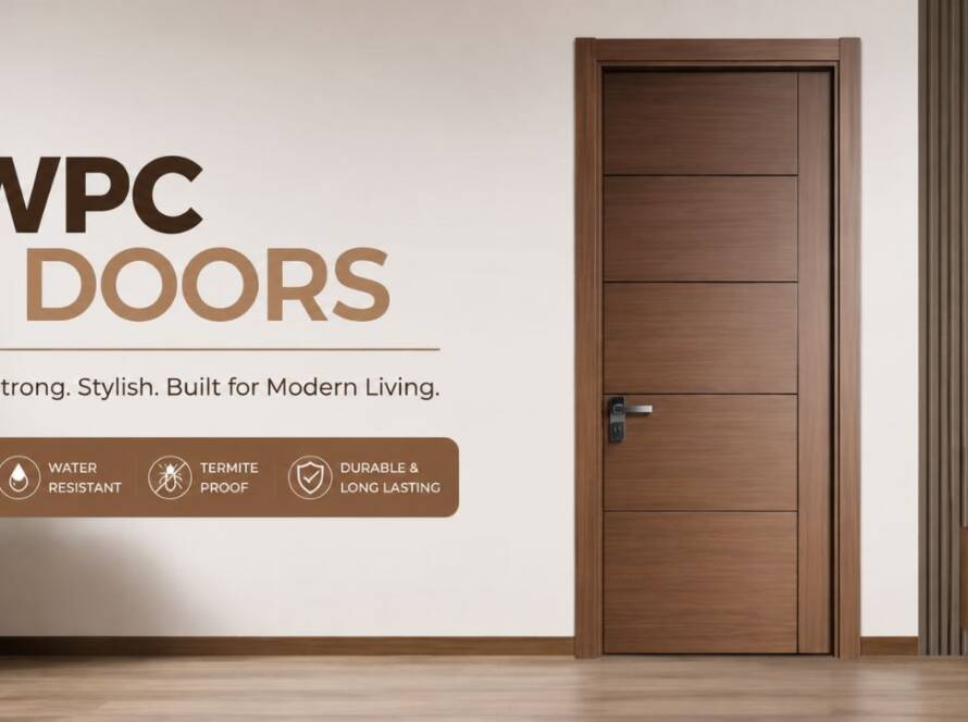 Modern WPC door for homes in Gujarat showcasing a durable, waterproof, and termite-resistant design by Umiya Poly Product