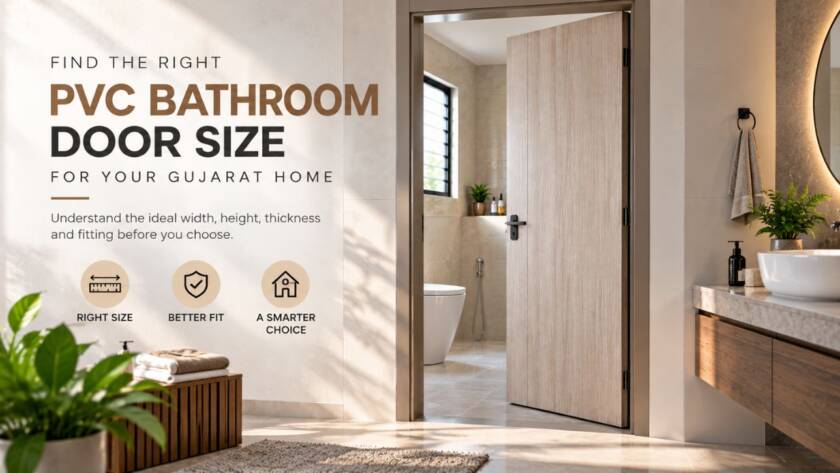 Modern PVC bathroom door installed in a residential bathroom in Gujarat