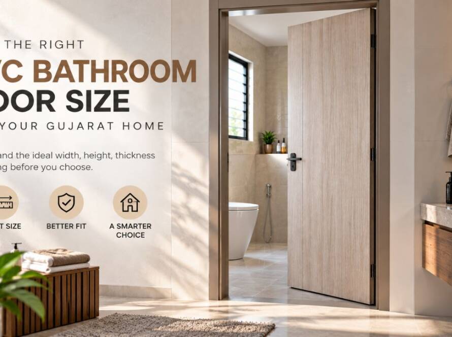 Modern PVC bathroom door installed in a residential bathroom in Gujarat