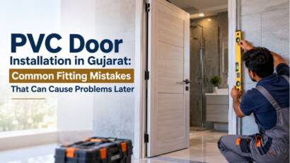 PVC door installation in Gujarat showing proper door frame alignment and common fitting mistakes