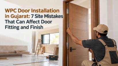 WPC door installation in Gujarat with proper door frame alignment and fitting