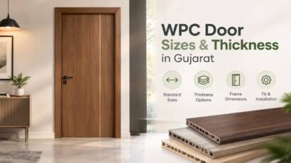 WPC wooden finish door with door panel thickness samples for residential interiors in Gujarat.